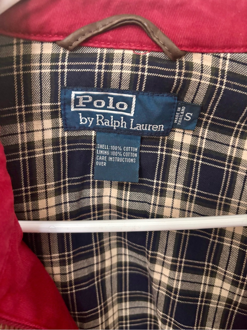 Vintage 90s Polo Ralph Lauren Red Harrington Jacket Corduroy Collar w/ Plaid - Picture 2 of 6